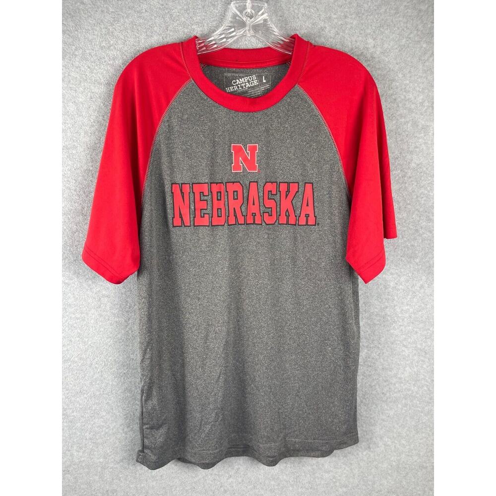 Campus Heritage Nebraska T Shirt Mens L Gray Red Short Sleeve NCAA Football